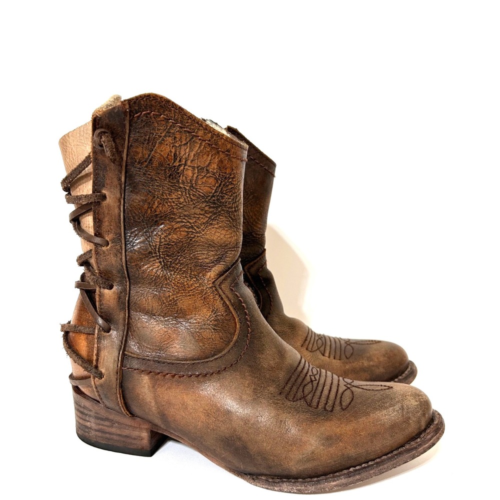 Freebird by Steven Size 7 Western Laced Ankle Strap Booties Boho Festival